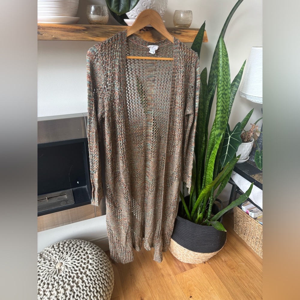 Teaberry Loose Weave Lightweight Open Cardigan Duster